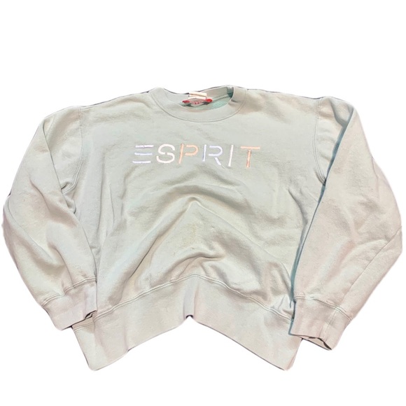 💛 Vintage 80s ESPRIT oversized crewneck sweater mint green size small distressed - Picture 1 of 9